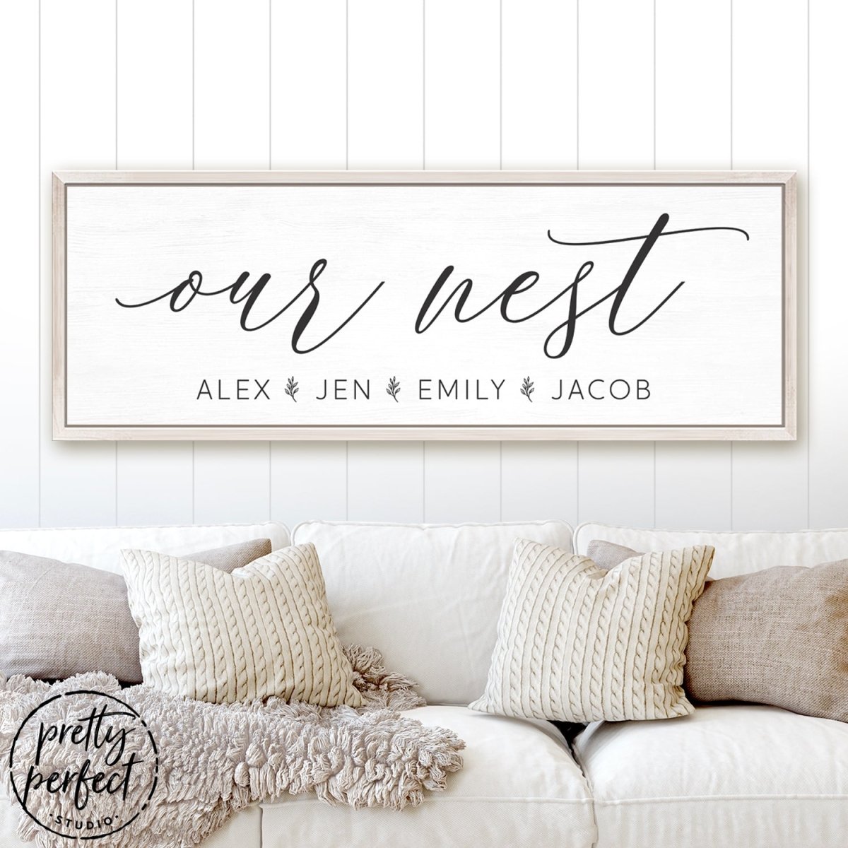 Our Nest Sign Personalized With Names Above Couch - Pretty Perfect Studio