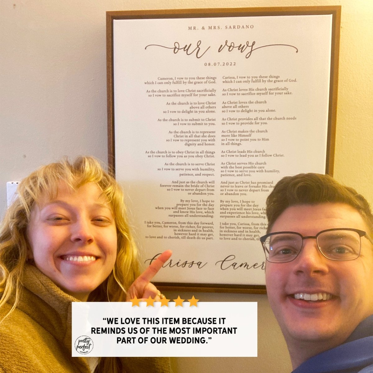 Customer product review for personalized our vows sign by Pretty Perfect Studio