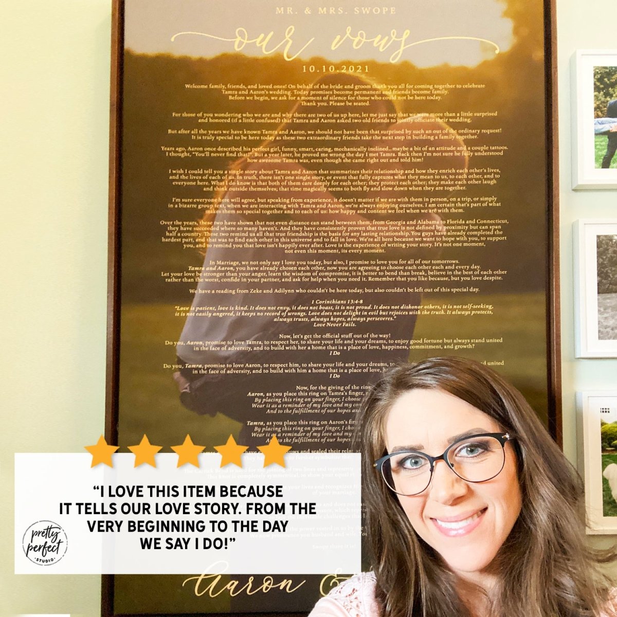 Customer product review for personalized our vows sign by Pretty Perfect Studio