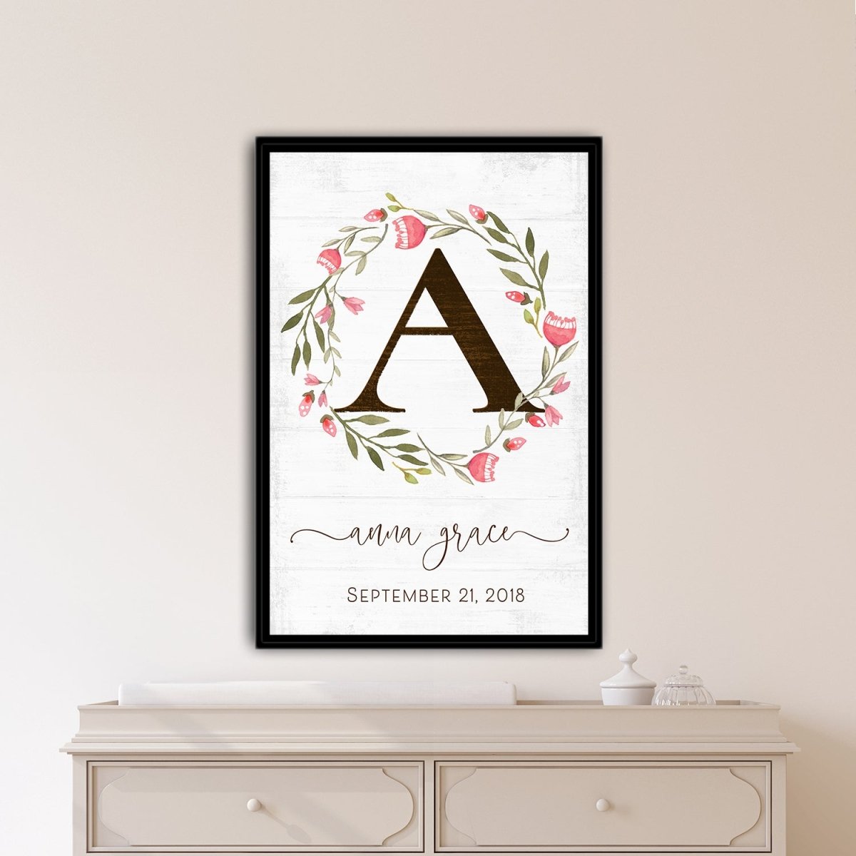 Baby Girl Personalized Name Sign Canvas Wall Art for the Nursery Room - Pretty Perfect Studio