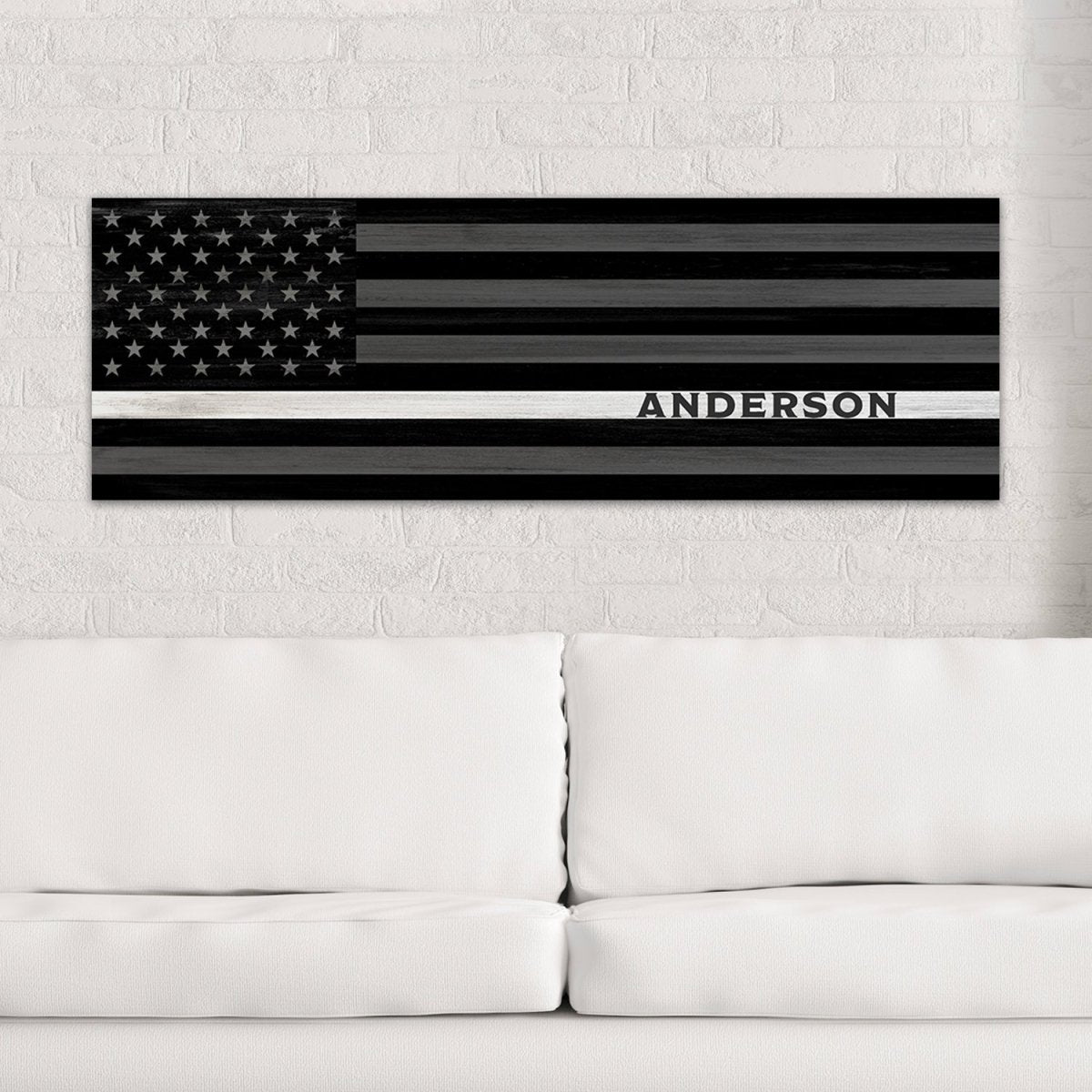 Personalized EMS Sign With Name Above Couch in Family Room - Pretty Perfect Studio