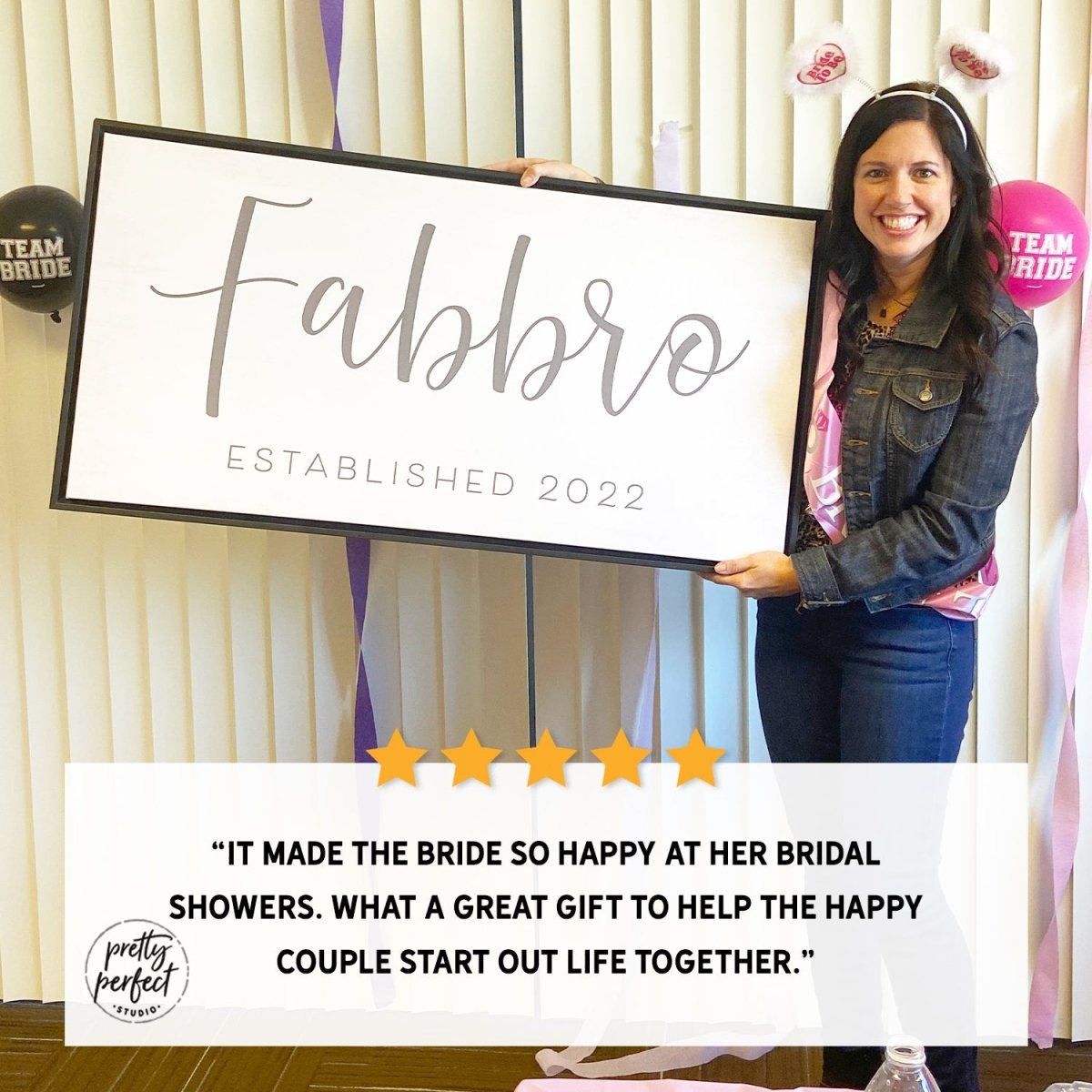 Customer product review for personalized family established family name sign by Pretty Perfect Studio