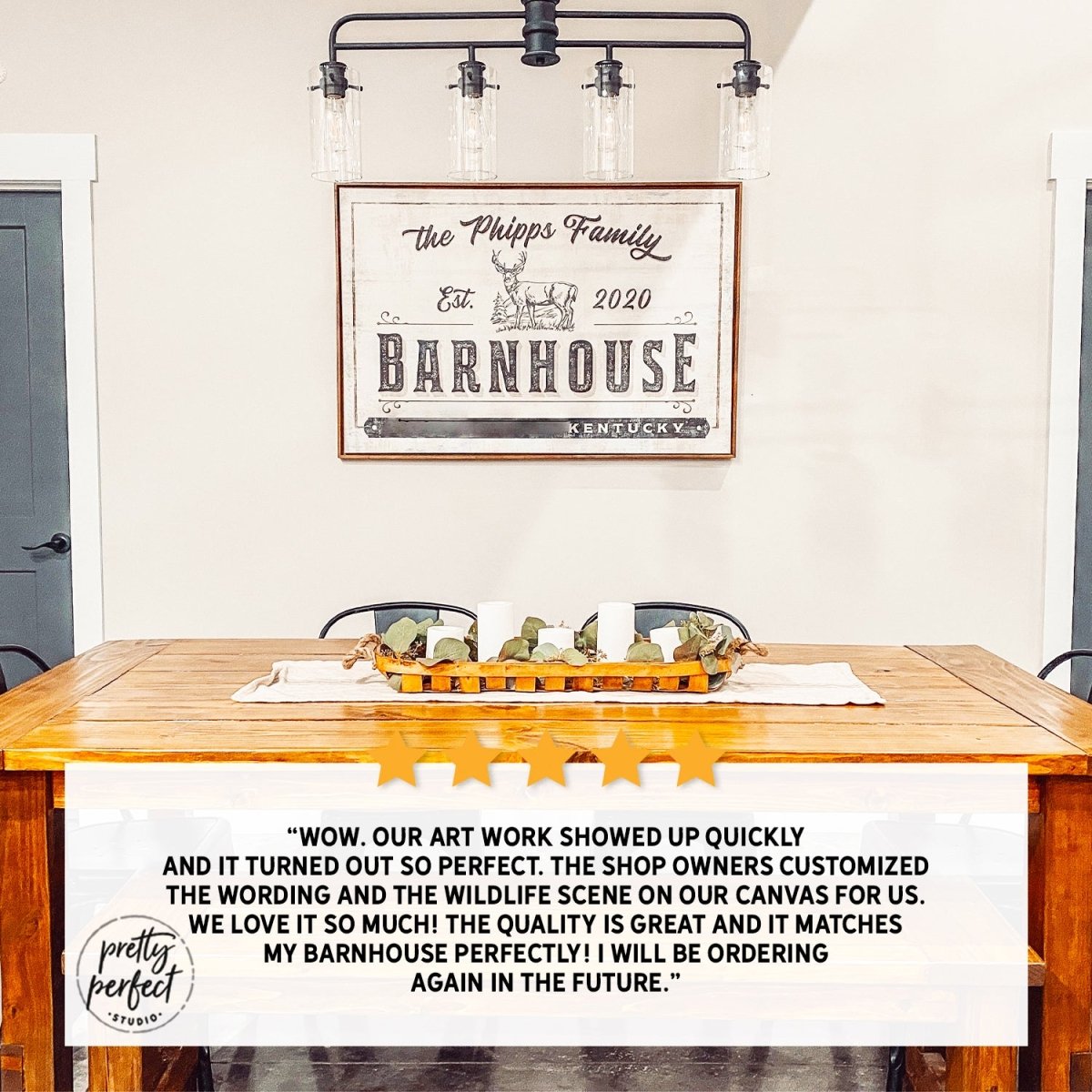 Customer product review for personalized farmhouse name sign by Pretty Perfect Studio