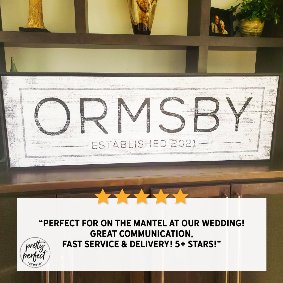 Customer product review for personalized family name established sign by Pretty Perfect Studio