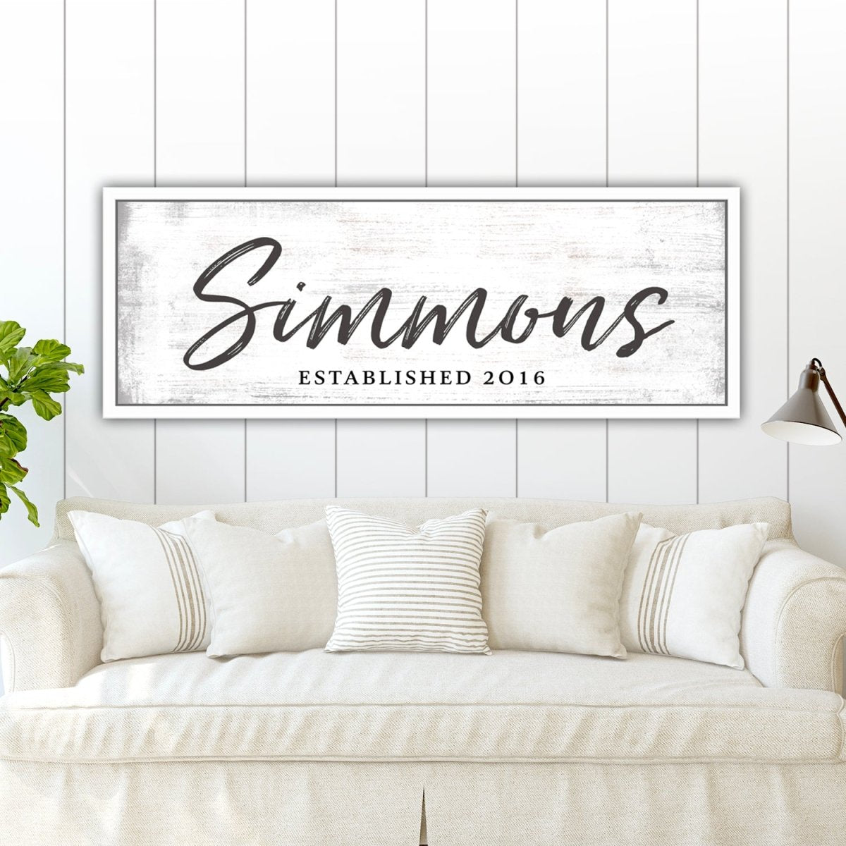 Personalized Family Sign With Established Date Above Couch - Pretty Perfect Studio