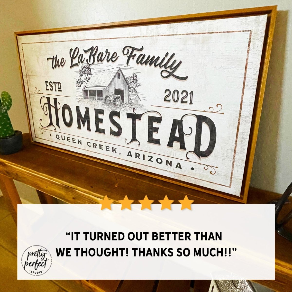 Customer product review for custom homestead wall art by Pretty Perfect Studio