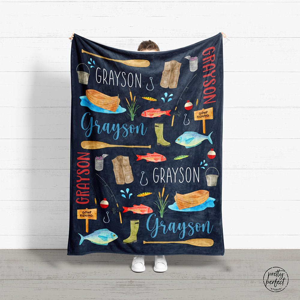 Personalized Fishing Baby Blanket with Name – Pretty Perfect Studio