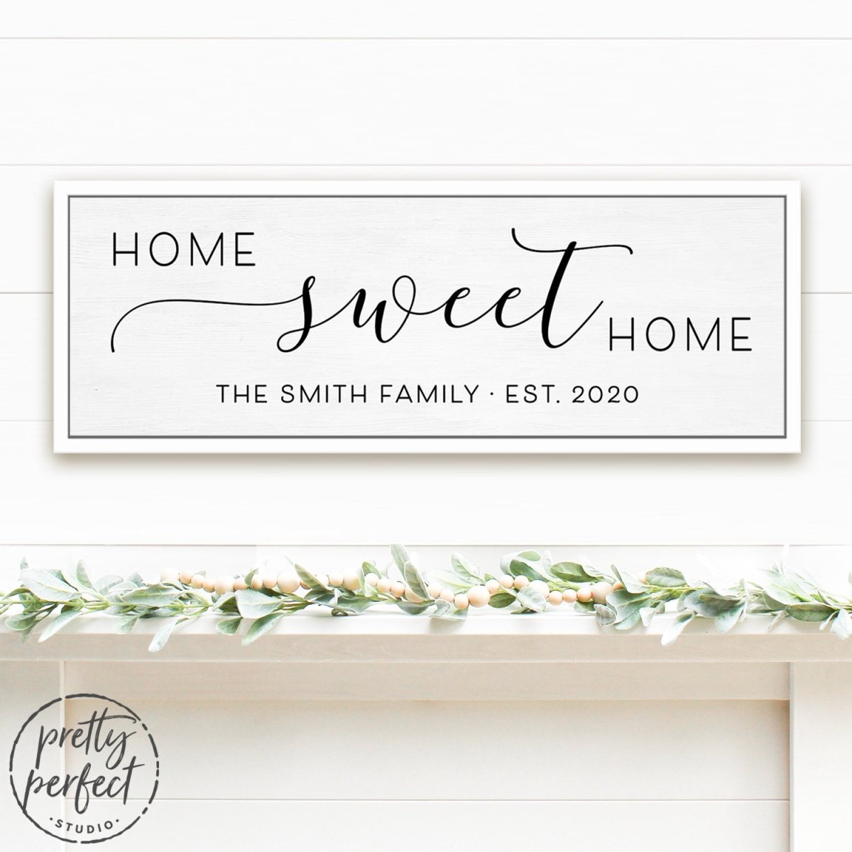 Personalized Home Sweet Home Sign Hanging on Wall in Living Room - Pretty Perfect Studio