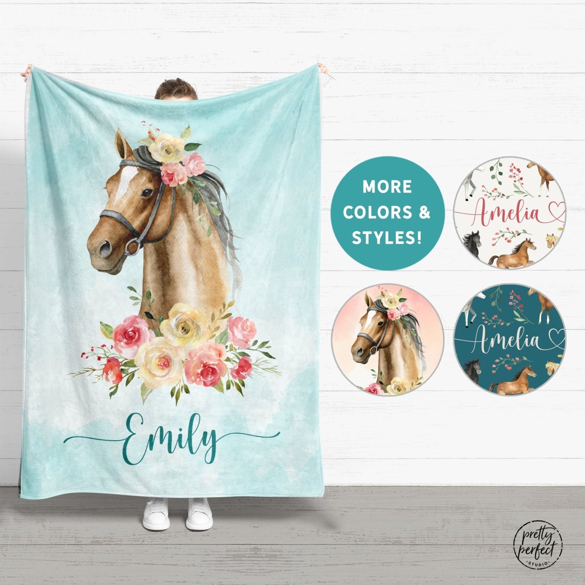 Personalized Horse Baby Blanket Gifts For Girls, Floral Horse Custom Baby Blanket