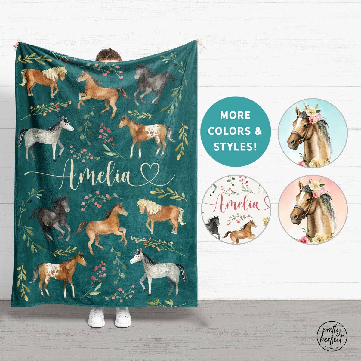 Personalized Horse Baby Blanket Gifts For Girls, Floral Horse Custom Baby Blanket