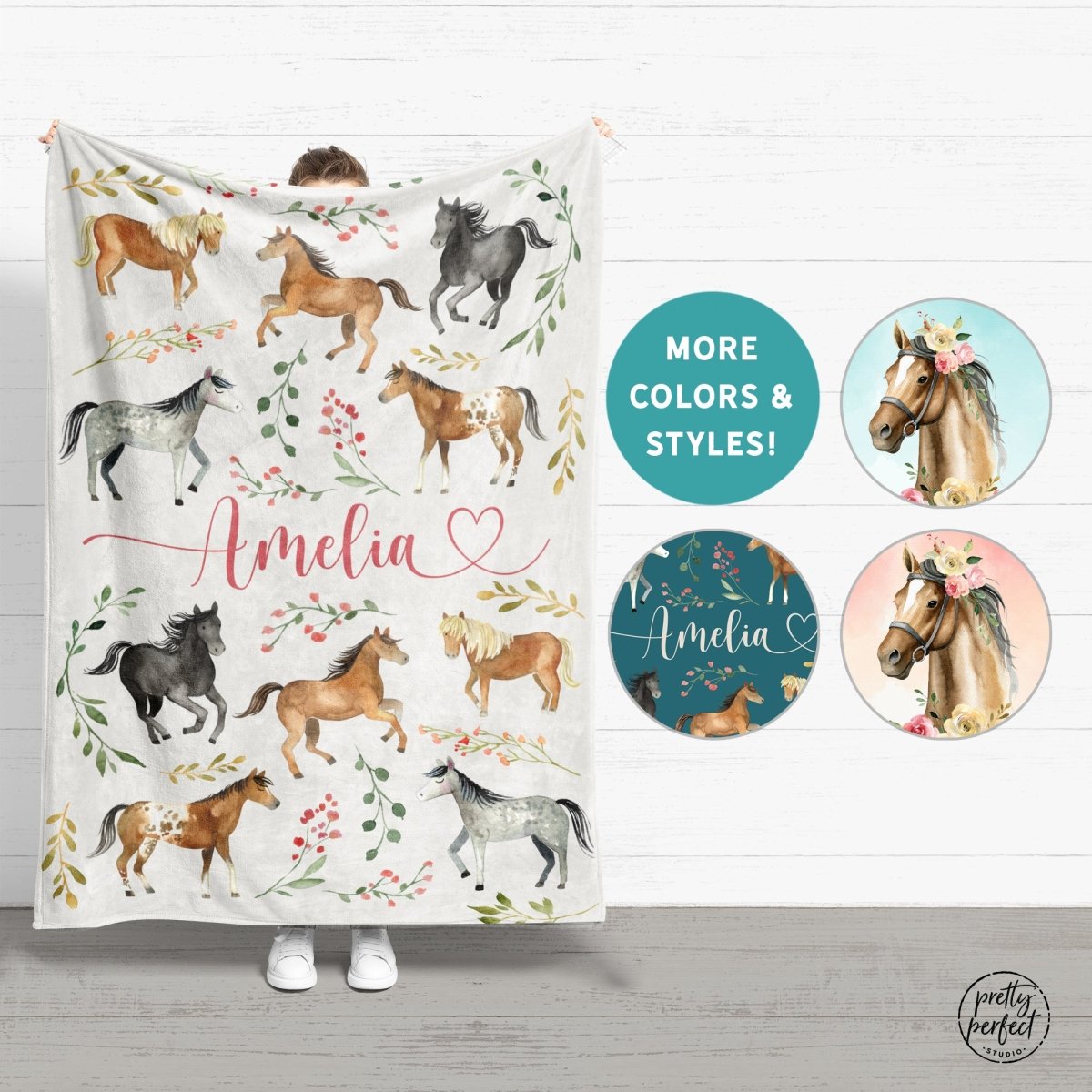 Personalized Horse Baby Blanket Gifts For Girls, Floral Horse Custom Baby Blanket