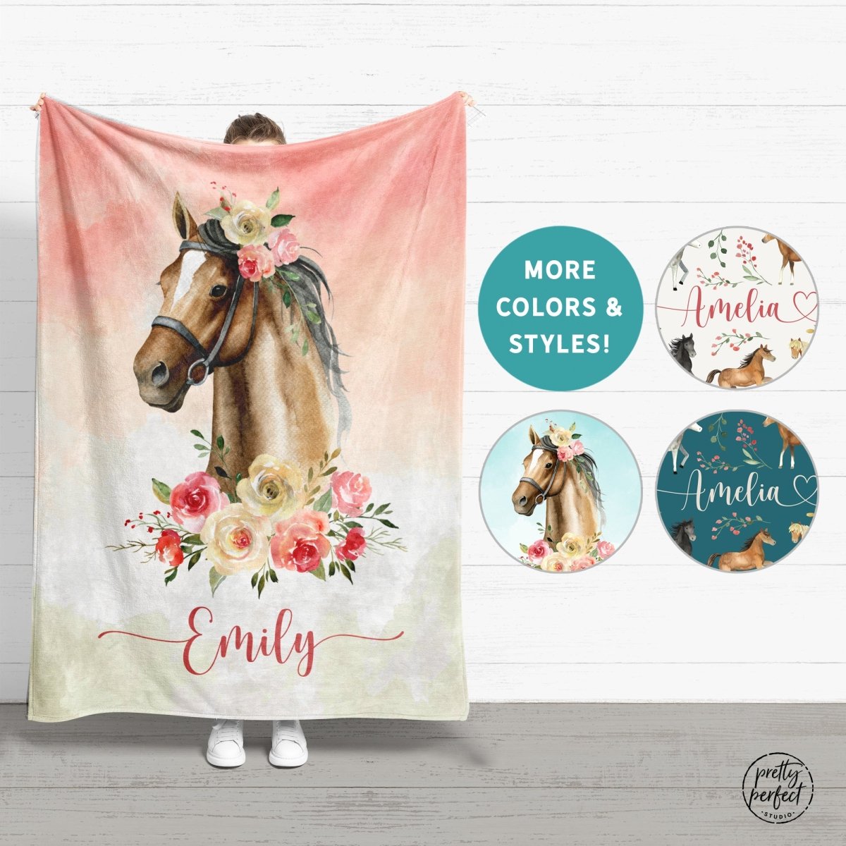 Personalized Horse Baby Blanket Gifts For Girls, Floral Horse Custom Baby Blanket