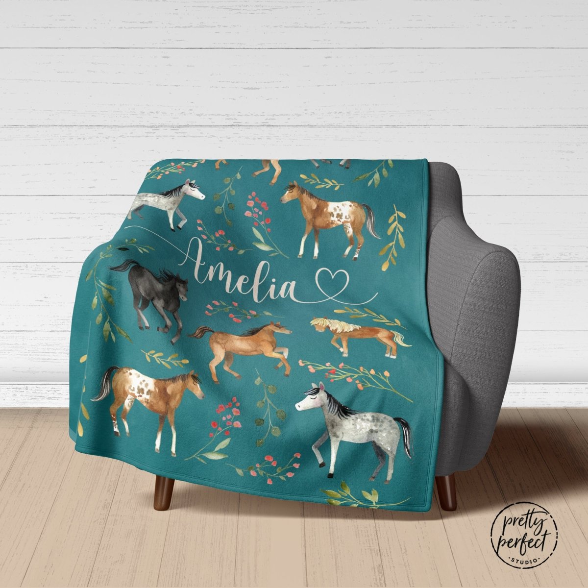 Personalized Horse Baby Blanket Gifts For Girls, Floral Horse Custom Baby Blanket