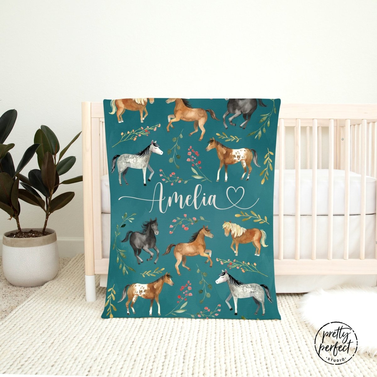 Personalized Horse Baby Blanket Gifts For Girls, Floral Horse Custom Baby Blanket