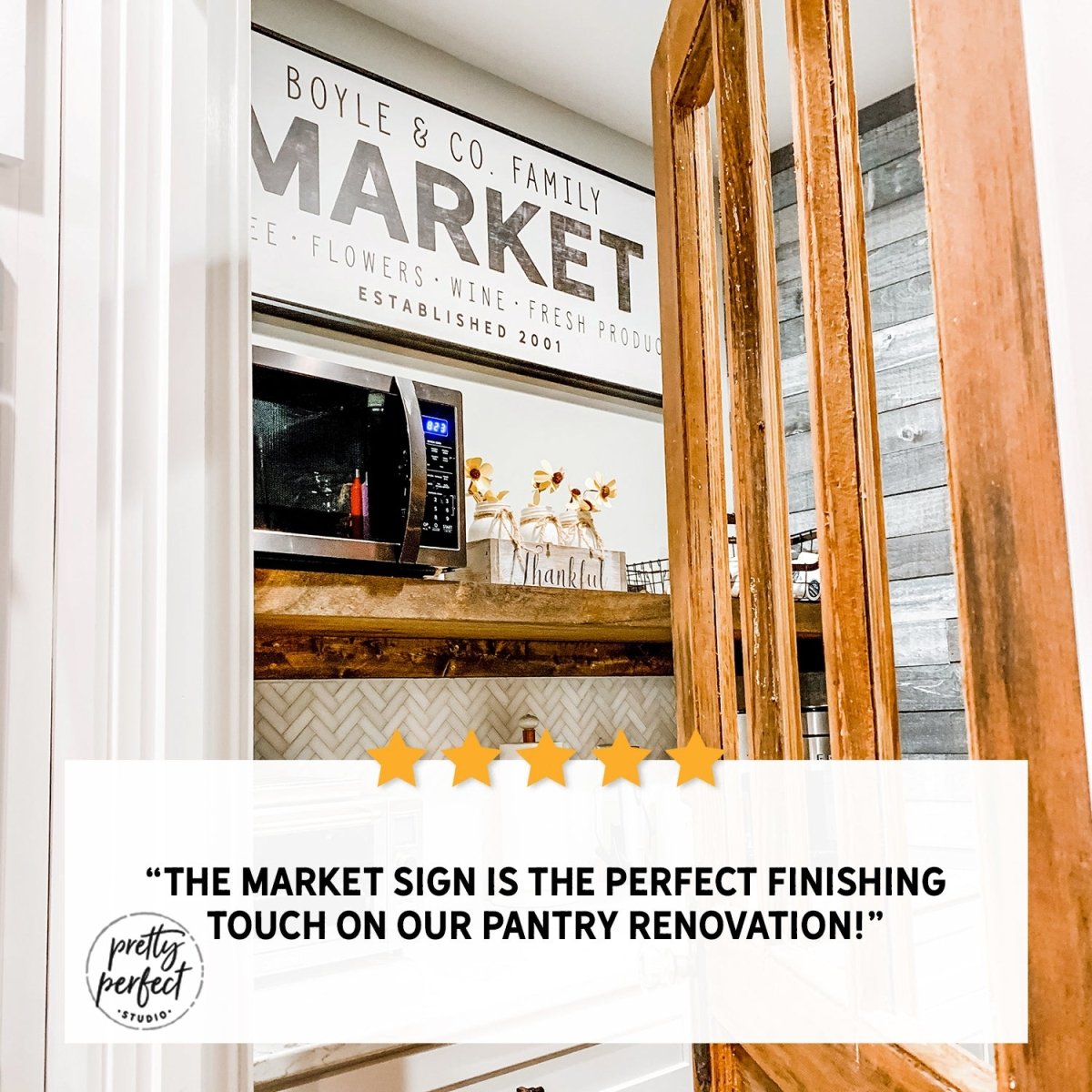 Customer product review for personalized market sign by Pretty Perfect Studio