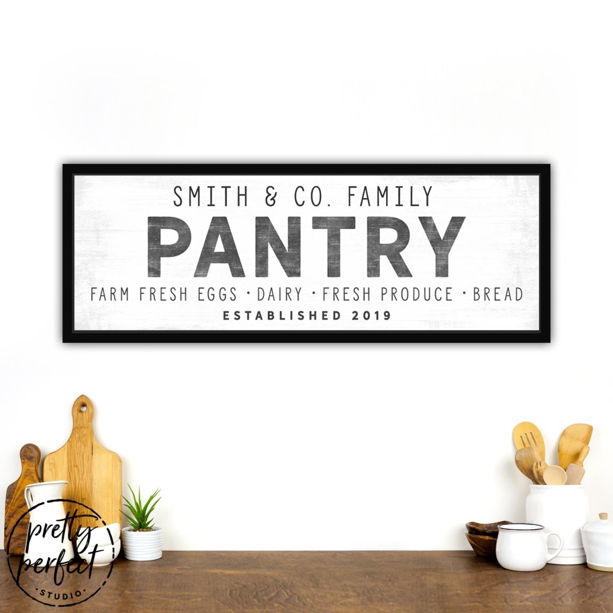 personalized pantry sign with family name and established date farmhouse kitchen wall decor