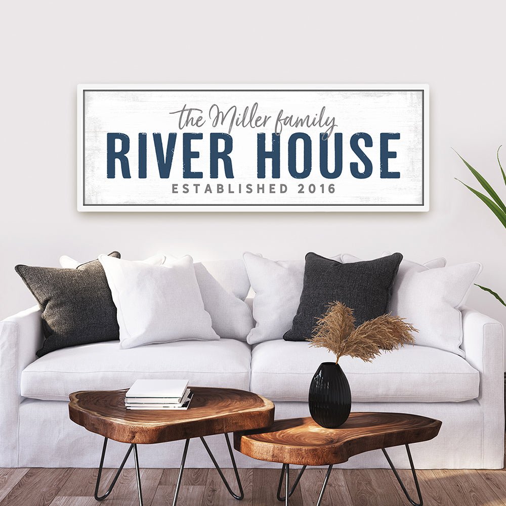 Personalized River House Wall Art Above Couch - Pretty Perfect Studio