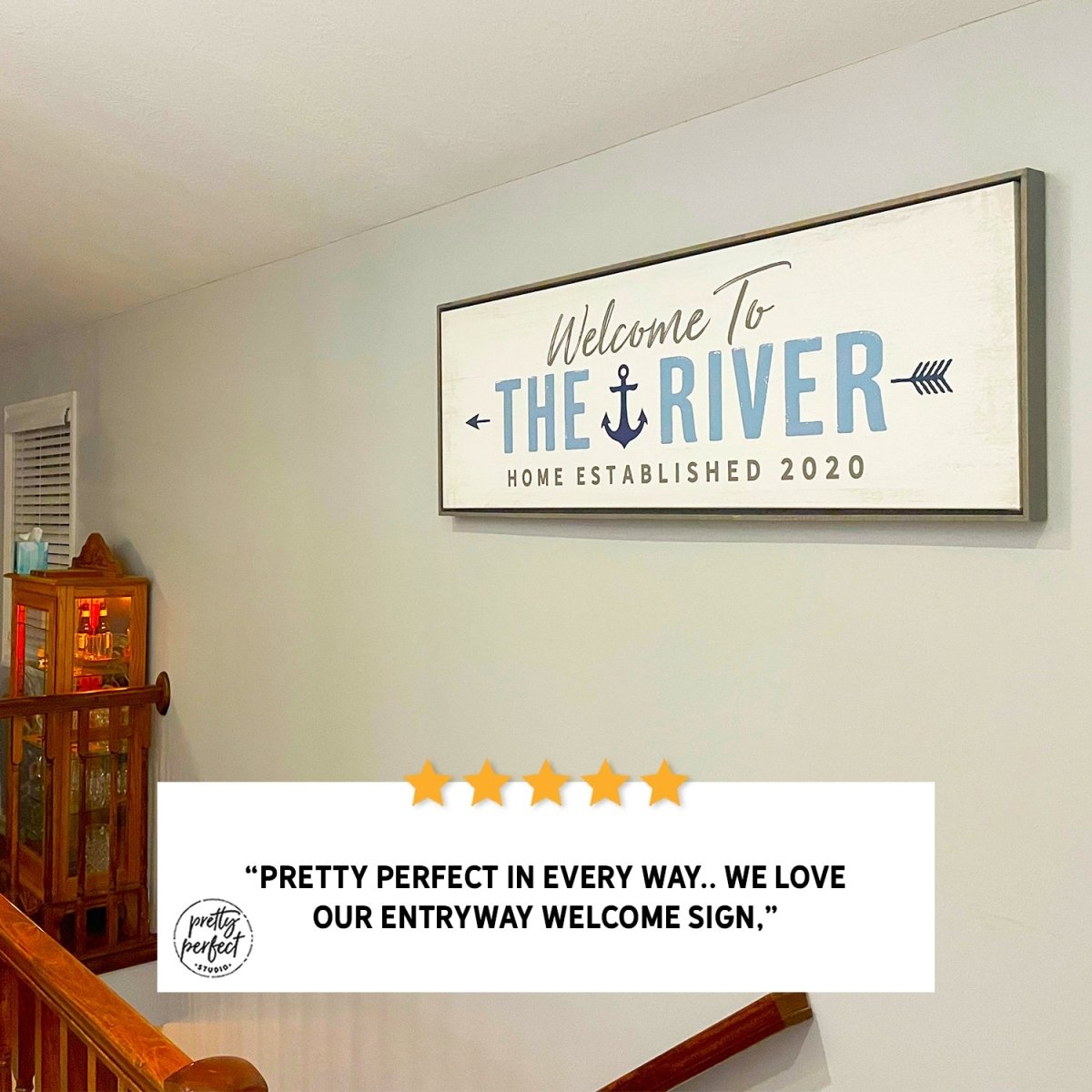 Customer product review for personalized river house sign by Pretty Perfect Studio