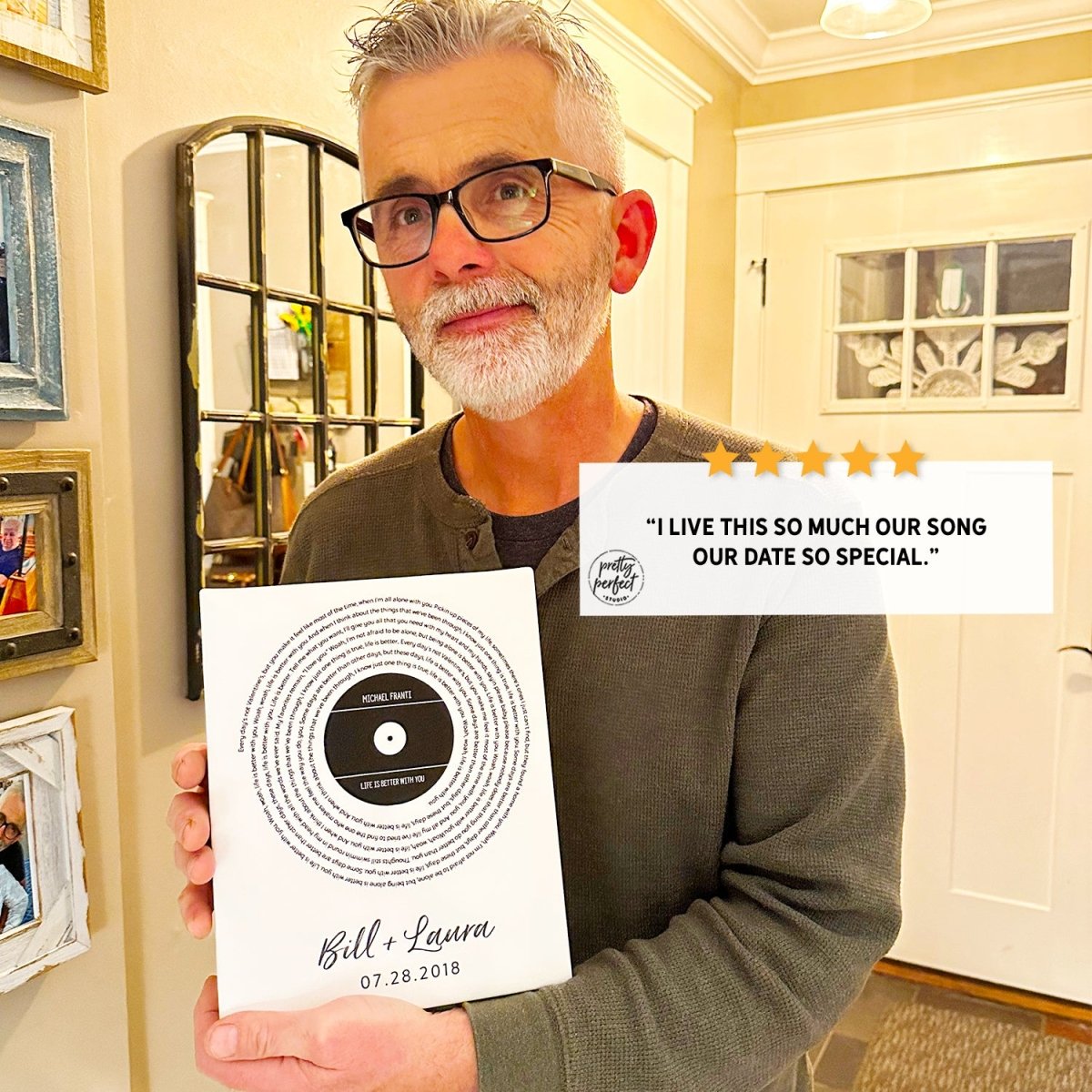 Customer product review for personalized song lyric sign by Pretty Perfect Studio