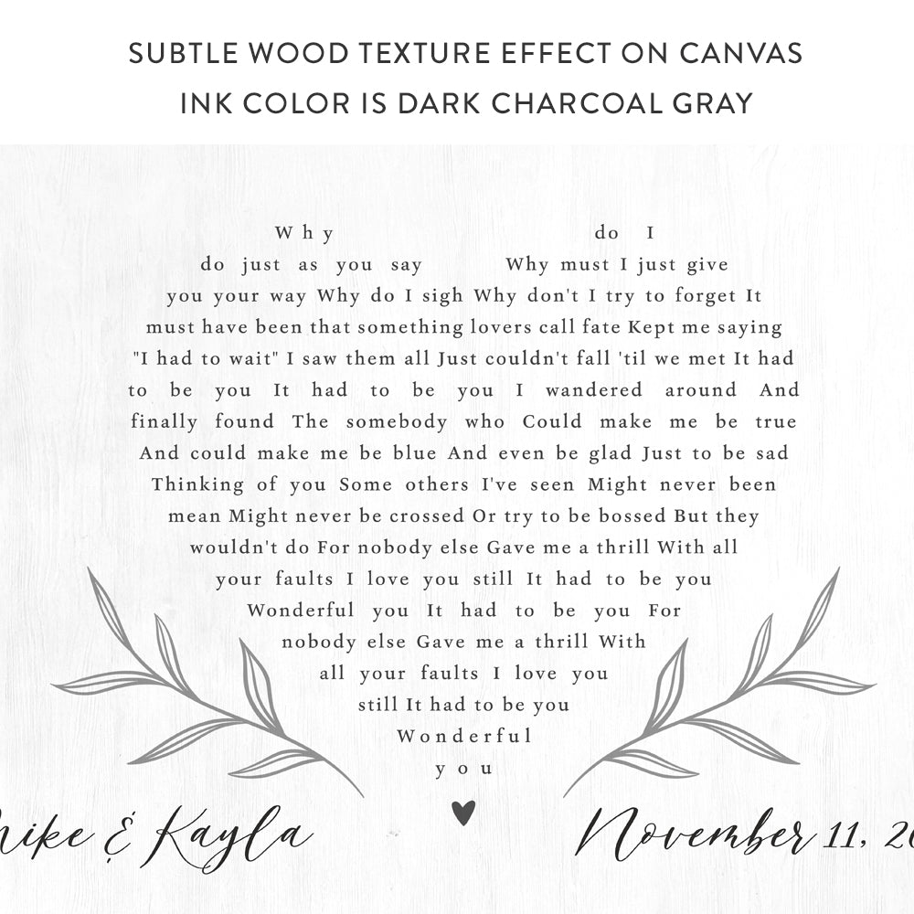 Personalized Wedding Song On Canvas, Heart Lyrics, First Dance Wedding Gift