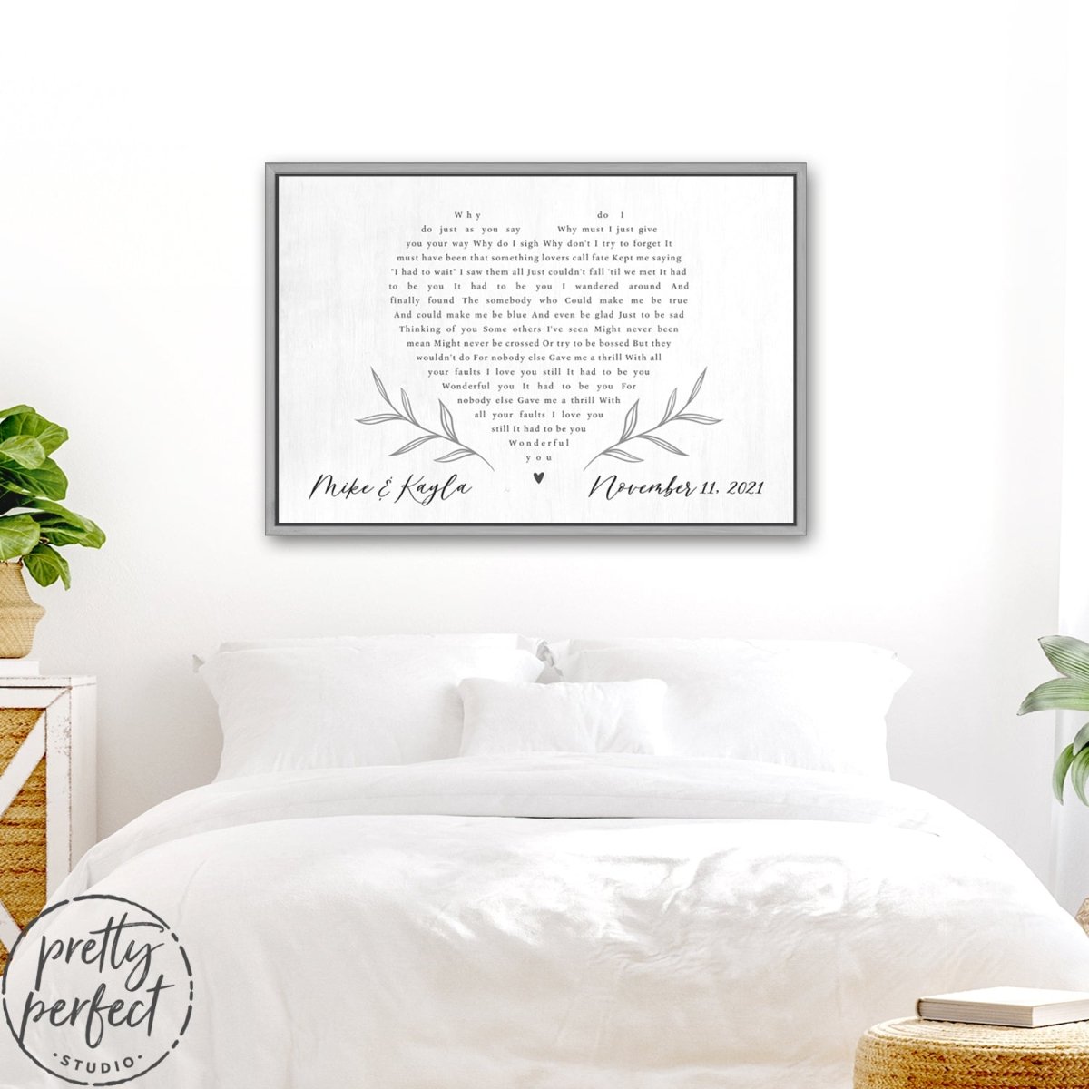 Personalized Wedding Song on Canvas above bed - Pretty Perfect Studio