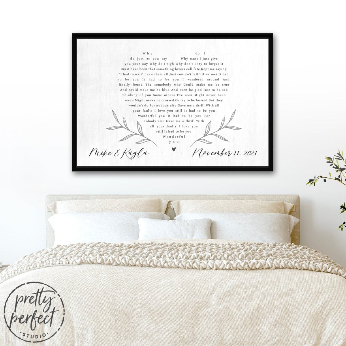Personalized Wedding Song on Canvas above bed - Pretty Perfect Studio
