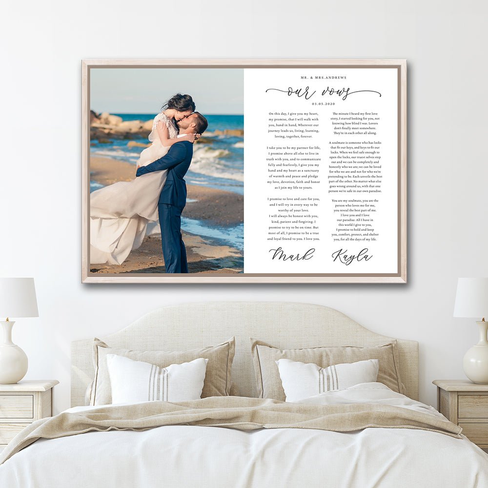 Personalized Wedding Vows Canvas Above Bed - Pretty Perfect Studio