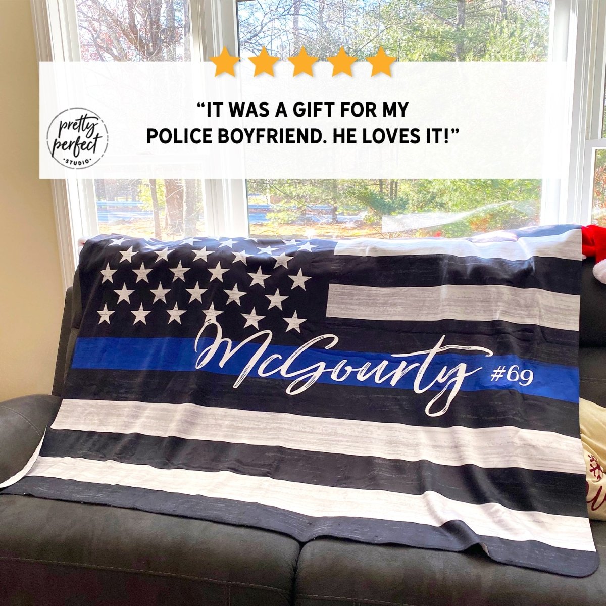 Customer product review for Police Officer Blanket With Name and Badge by Pretty Perfect Studio