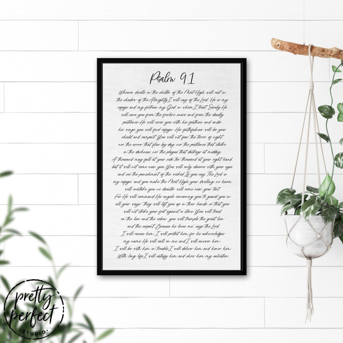 Psalm 91 Bible Scripture Sign in Family Room Above Couch - Pretty Perfect Studio