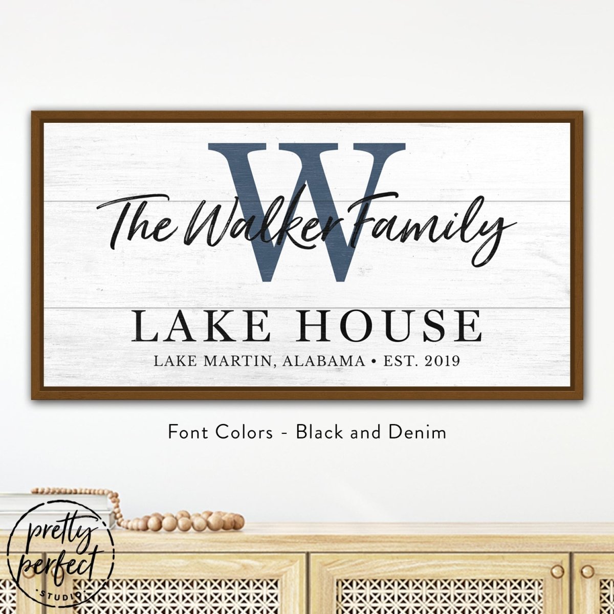 Personalized river house wall art with family name and established date