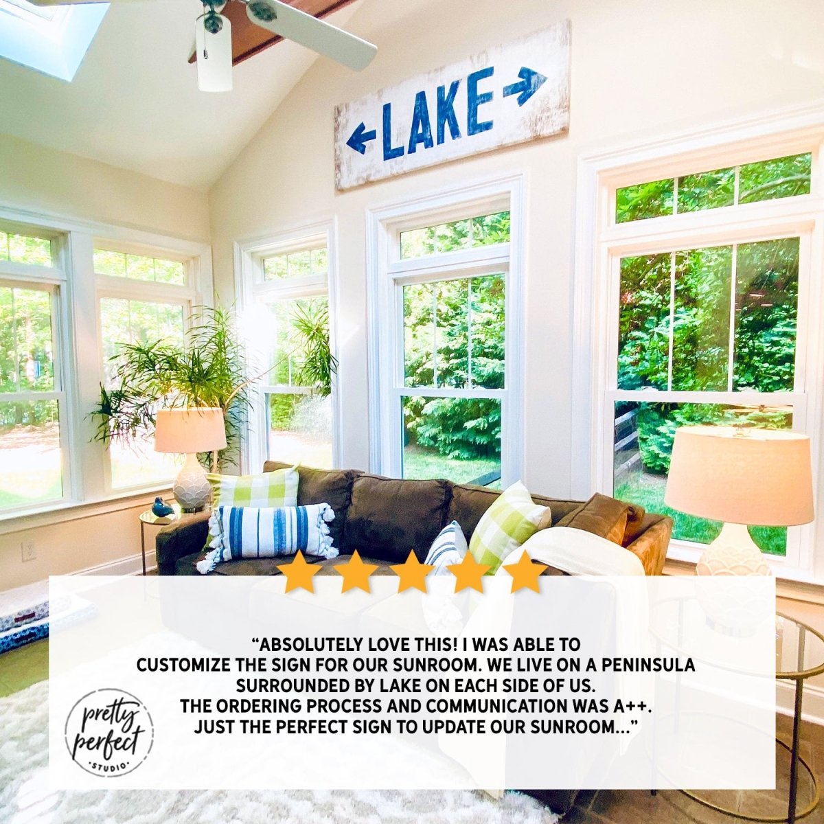 Customer product review for personalized river arrow sign by Pretty Perfect Studio