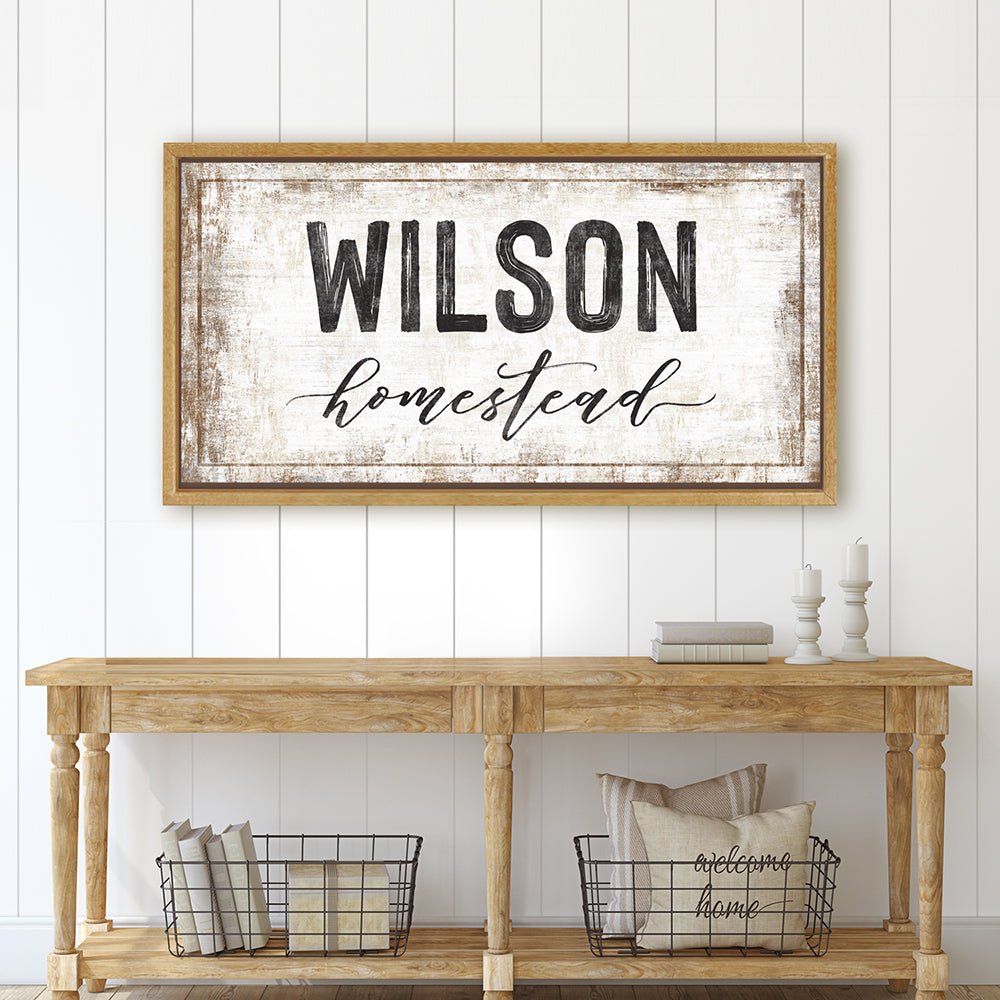 Rustic Homestead Family Name Sign Above Entryway Table - Pretty Perfect Studio