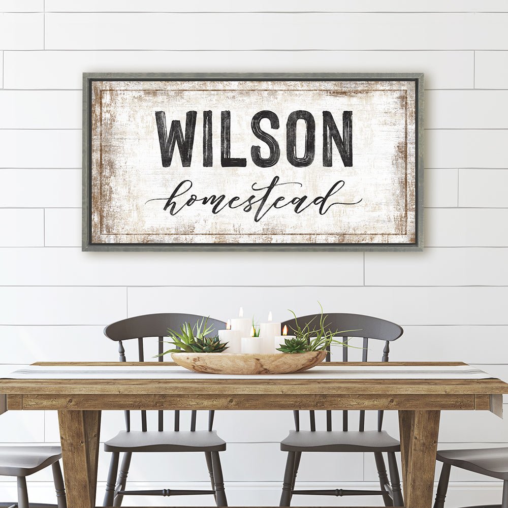 Rustic Homestead Family Name Sign Above Kitchen Table - Pretty Perfect Studio