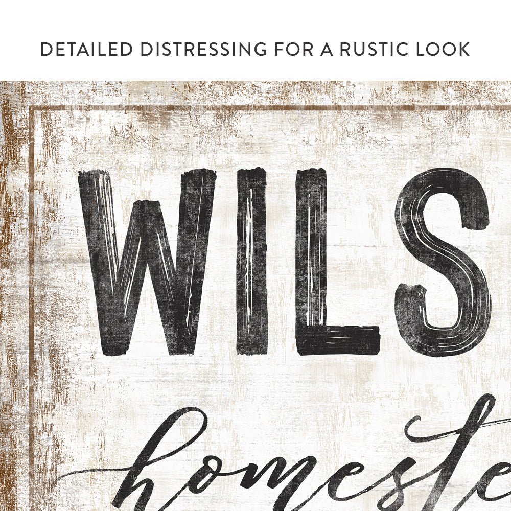Rustic Homestead Family Name Sign With Distressed Modern Look - Pretty Perfect Studio