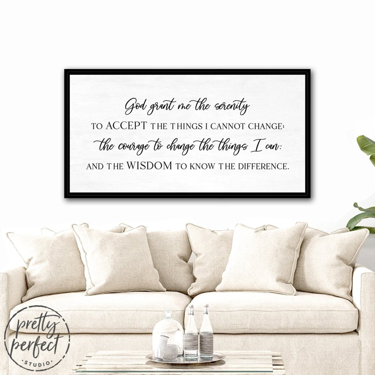 Serenity Prayer Sign On Wall Above Couch - Motivational Wall Art - Pretty Perfect Studio