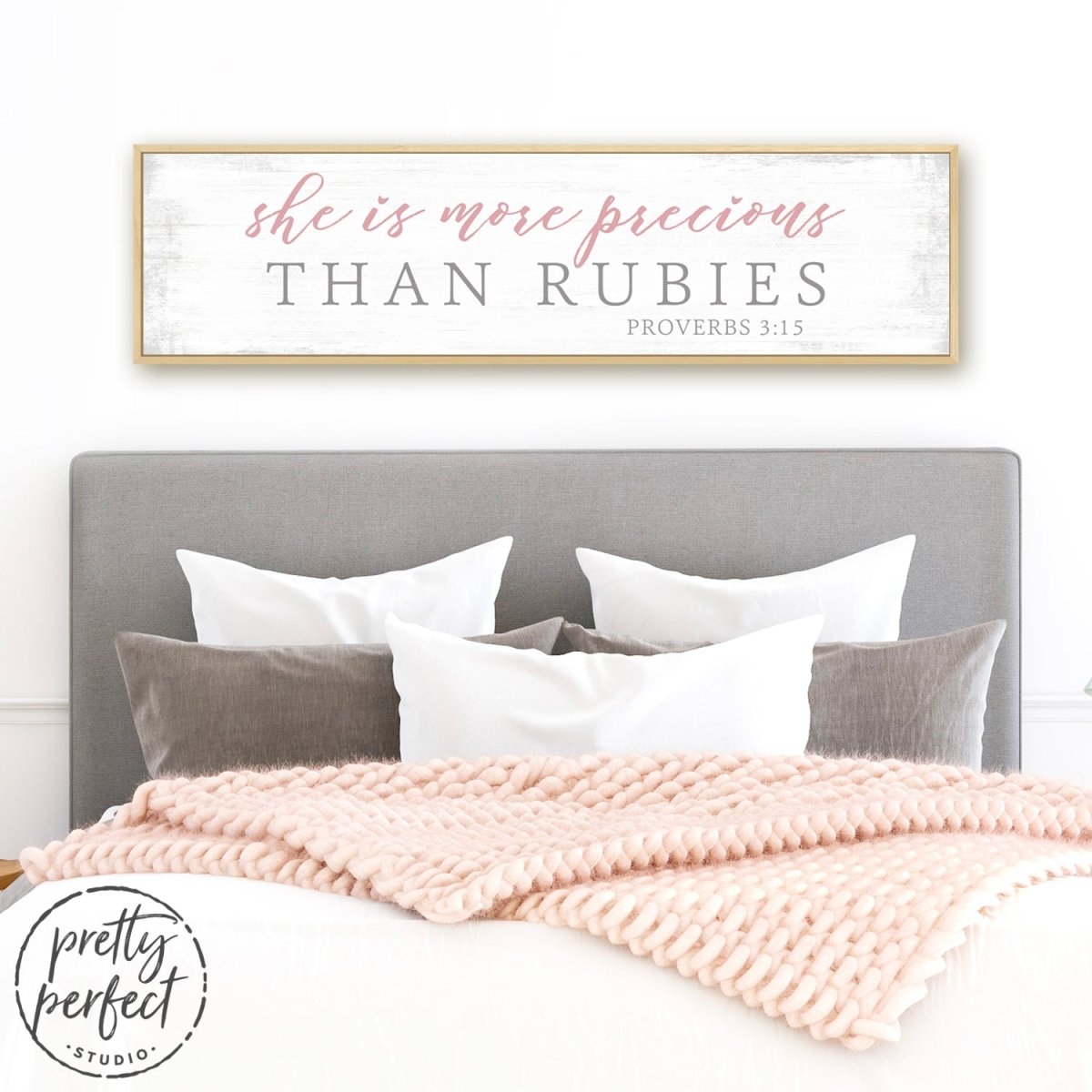She Is More Precious Than Rubies Wall Art Above Bed - Pretty Perfect Studio