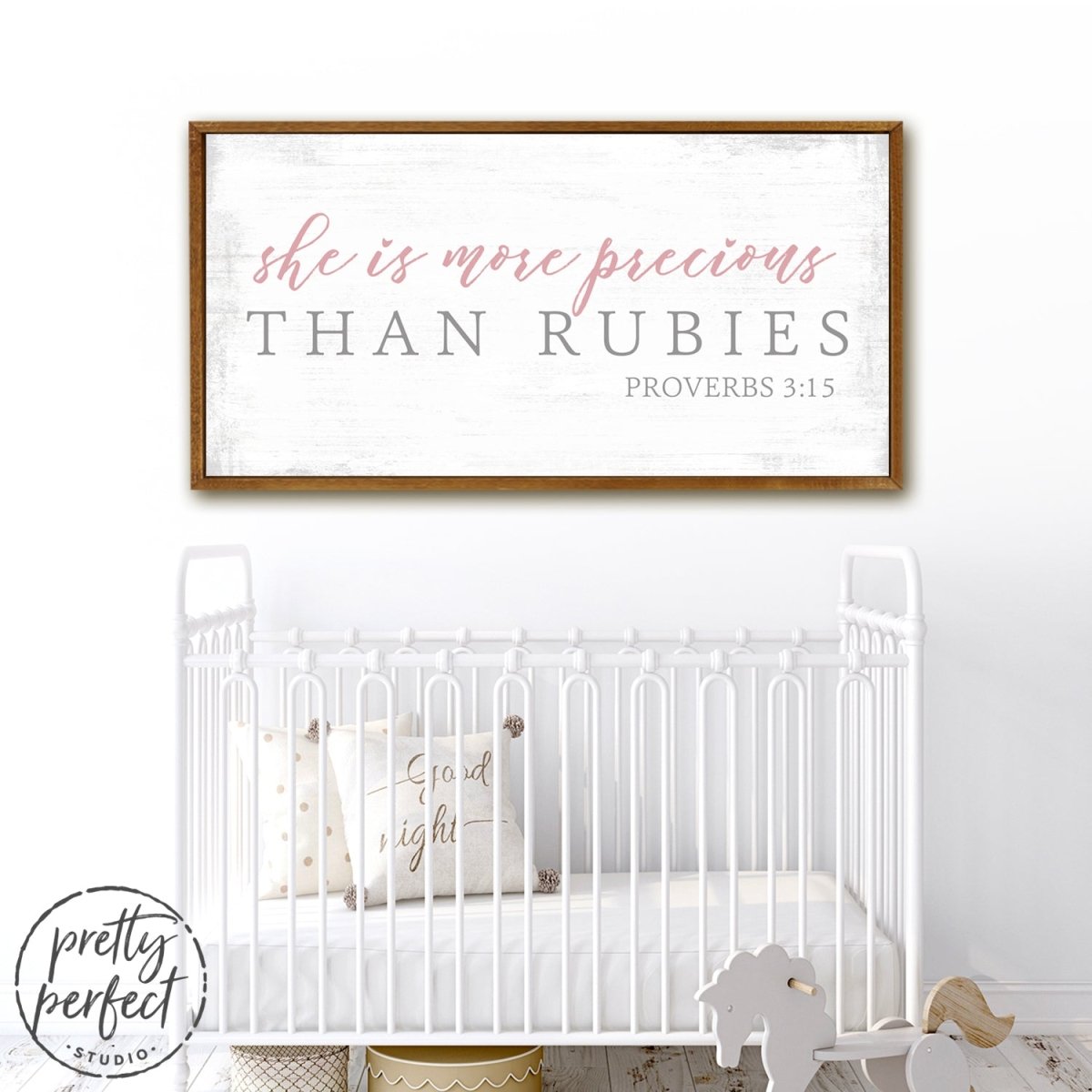 She Is More Precious Than Rubies Wall Art Above Baby Crib - Pretty Perfect Studio