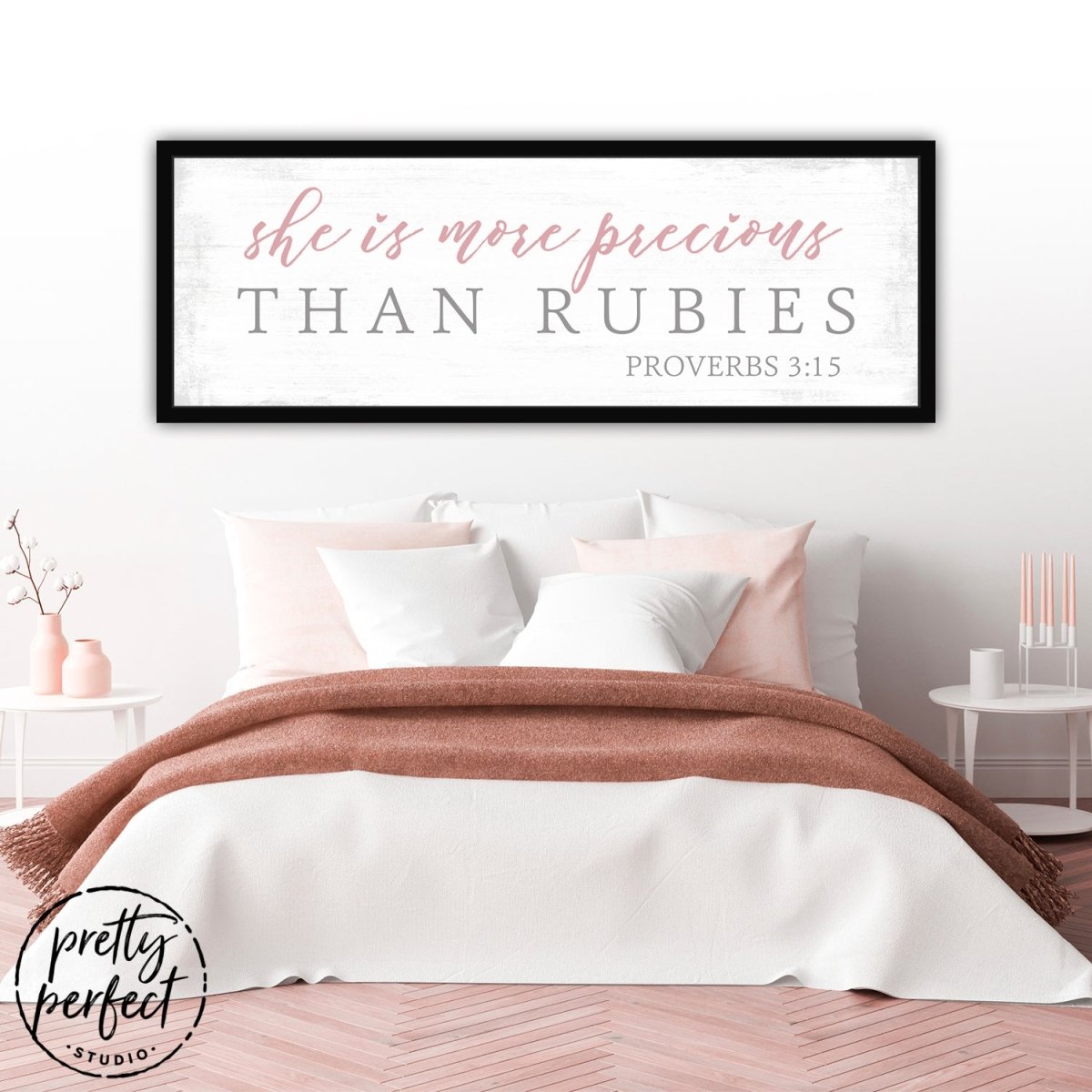 She Is More Precious Than Rubies Wall Art Above Bed - Pretty Perfect Studio