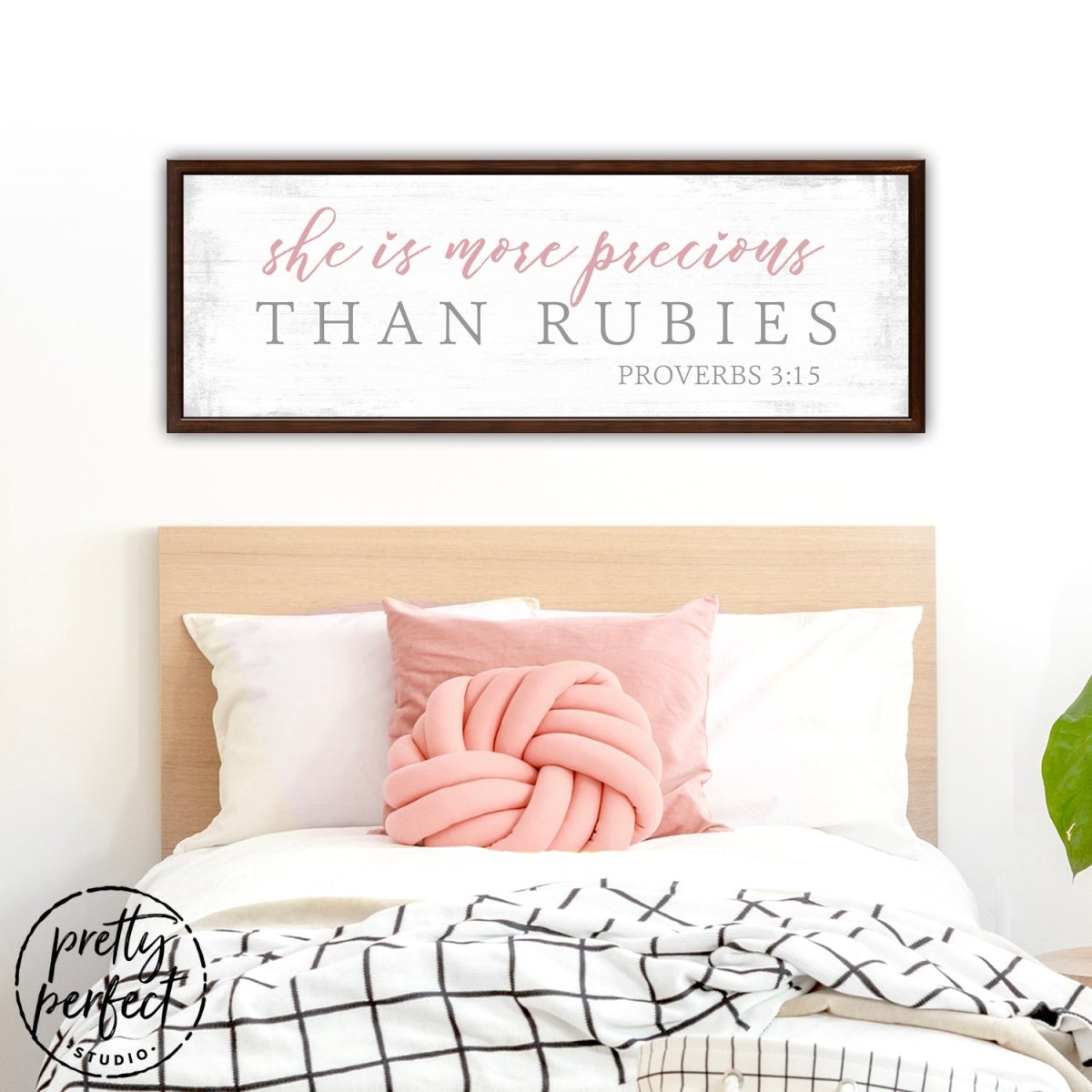 She Is More Precious Than Rubies Wall Art Above Bed - Pretty Perfect Studio