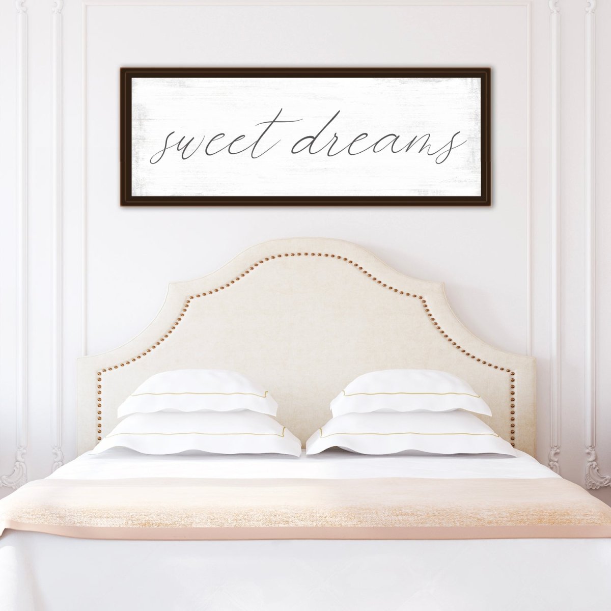 Sweet Dreams Sign Above the Bed in Couple Bedroom - Pretty Perfect Studio