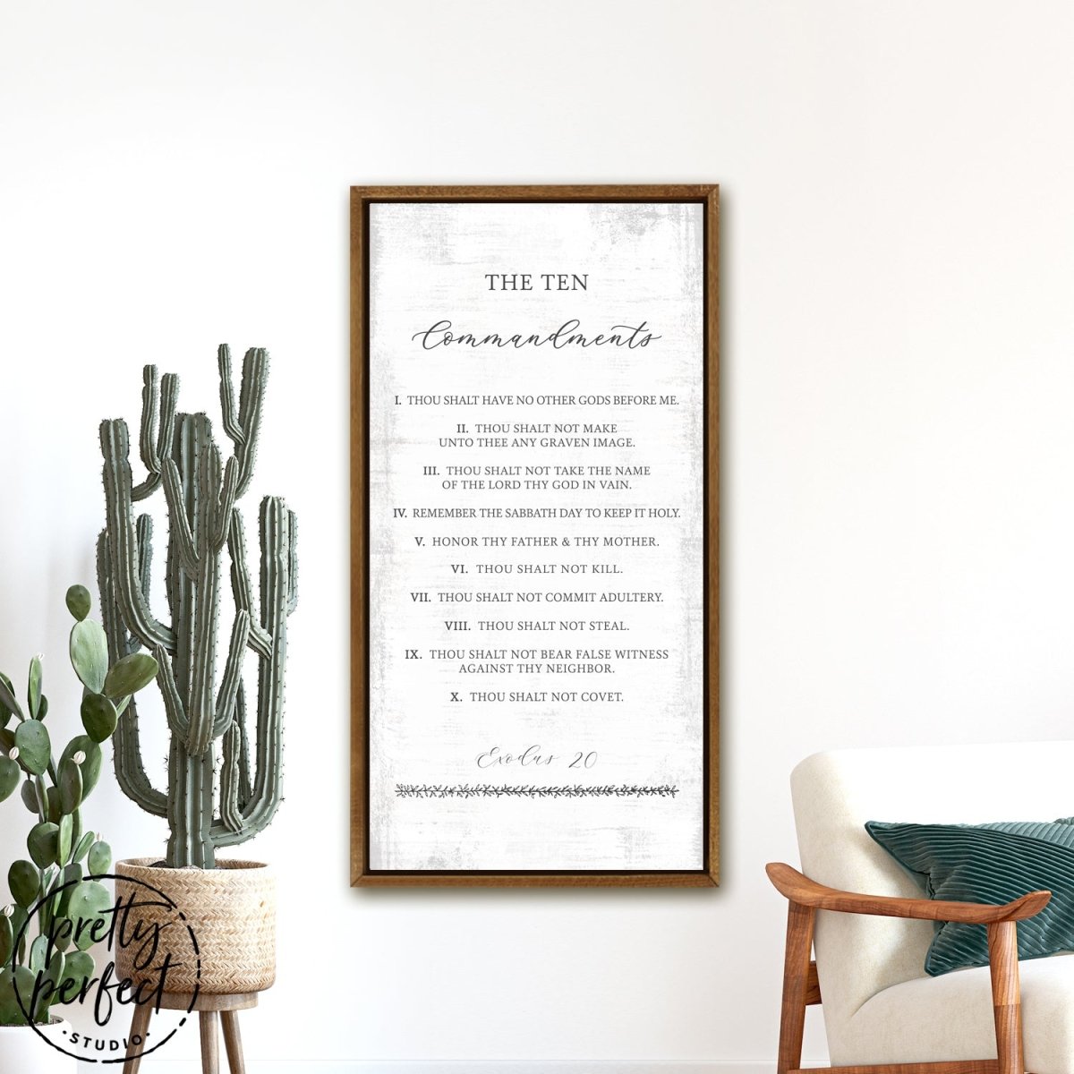 Ten Commandments Wall Art in Family Room Above Shelf - Pretty Perfect Studio