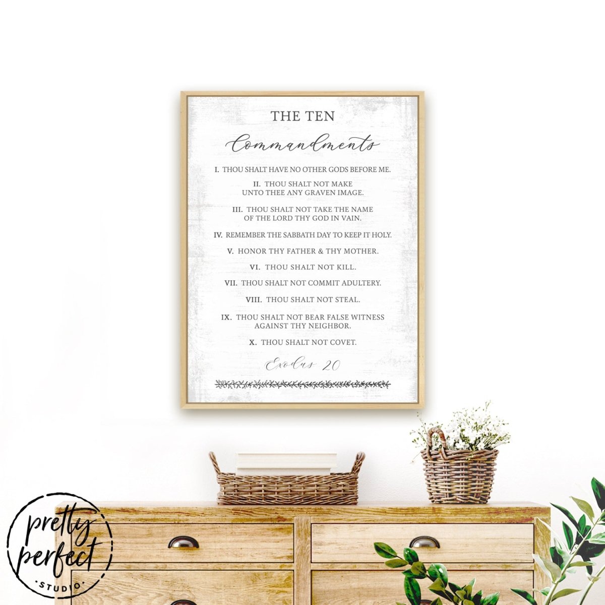Ten Commandments Wall Art in Family Room Above Shelf - Pretty Perfect Studio