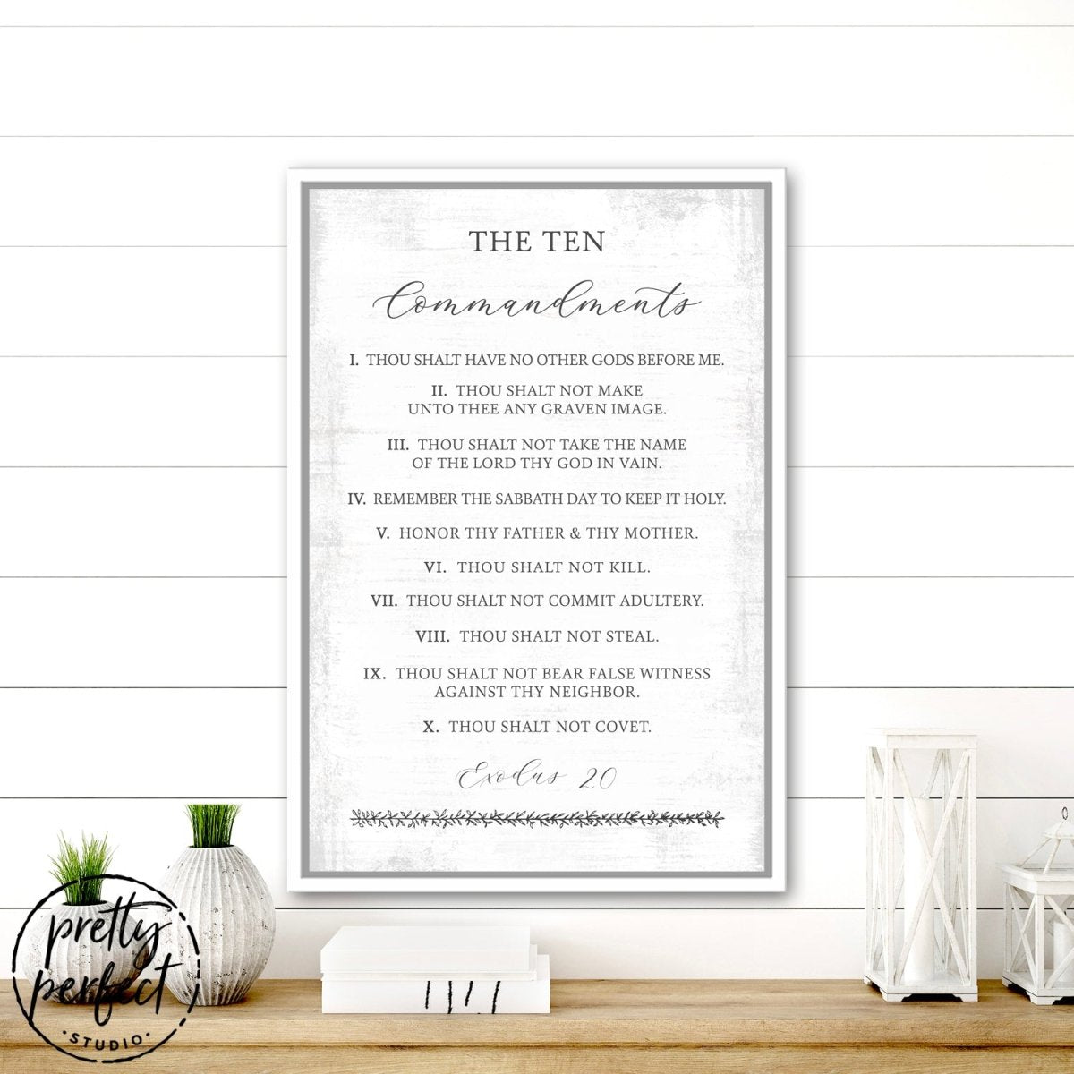 Ten Commandments Wall Art in Family Room Above Shelf - Pretty Perfect Studio