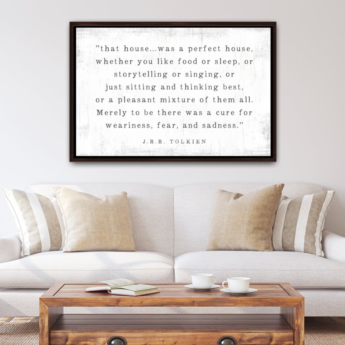 That House Was A Perfect House Sign by J.R.R. Tolkien in Family Room Above Couch - Pretty Perfect Studio