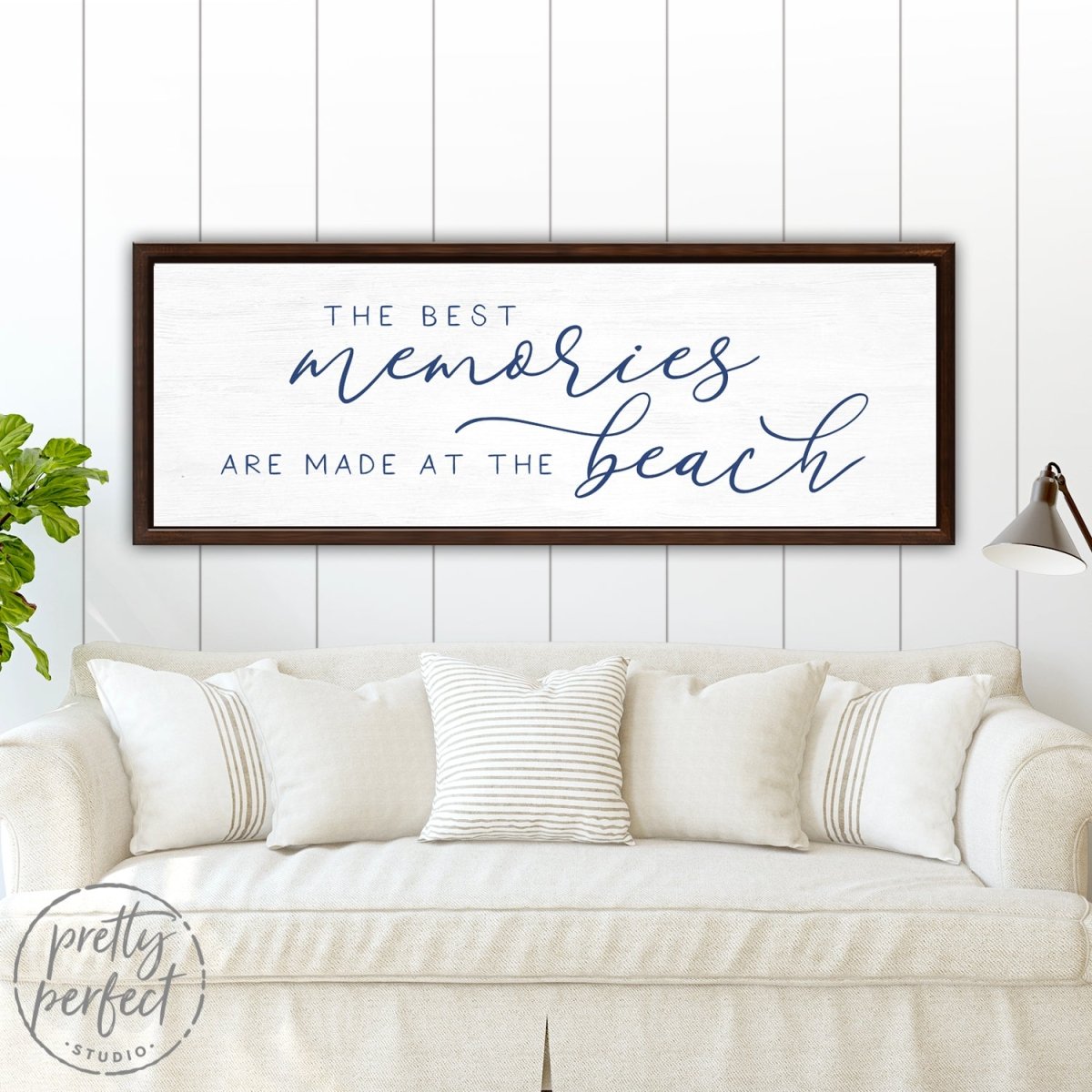 The Best Memories Are Made At The Beach Sign on Wall Above Couch - Pretty Perfect Studio