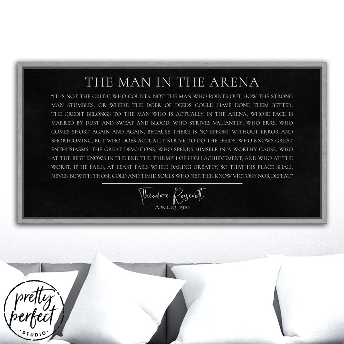 The Man In The Arena Canvas Wall Art Above Couch - Pretty Perfect Studio