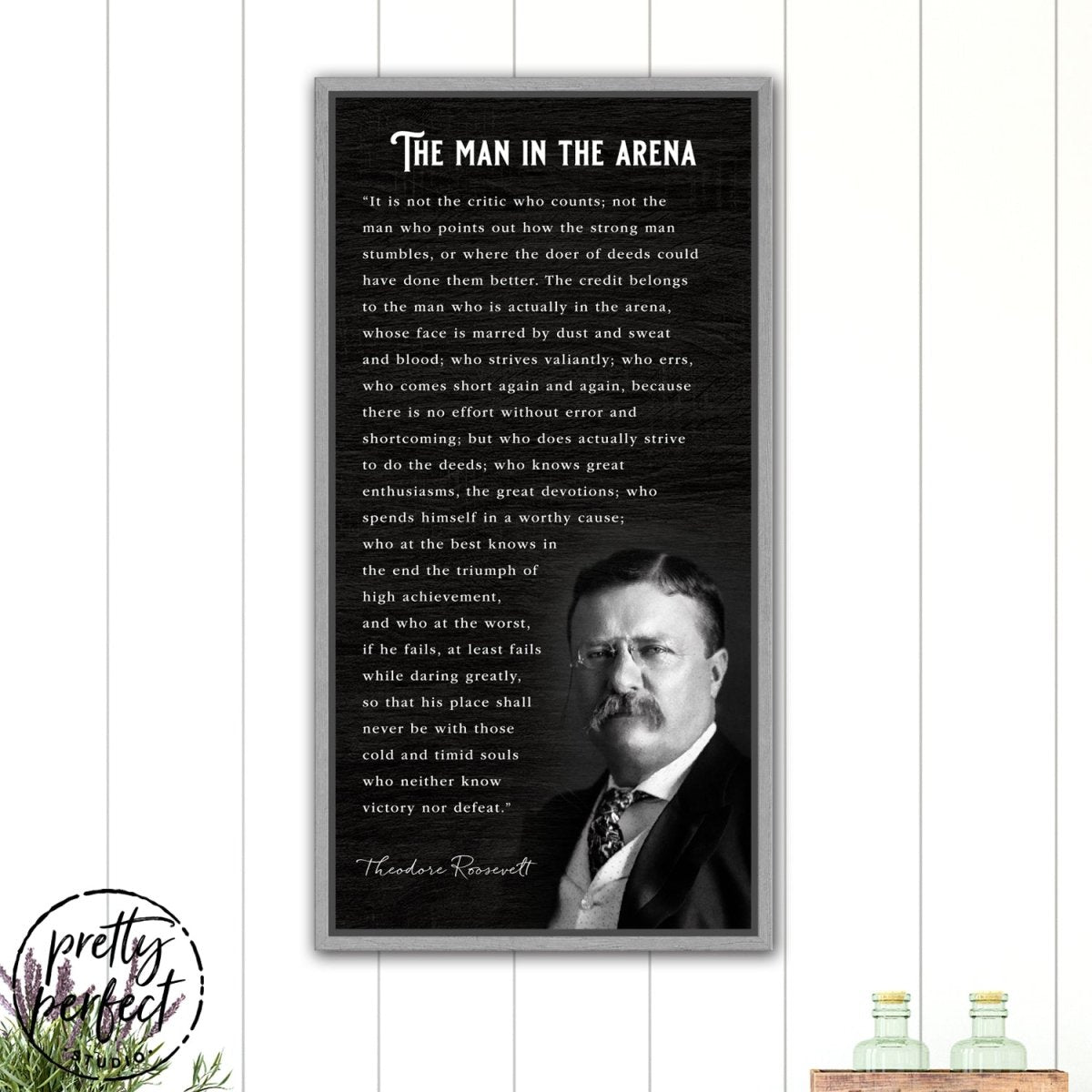 The Man In The Arena Canvas Wall Art Above Entryway Table - Pretty Perfect Studio