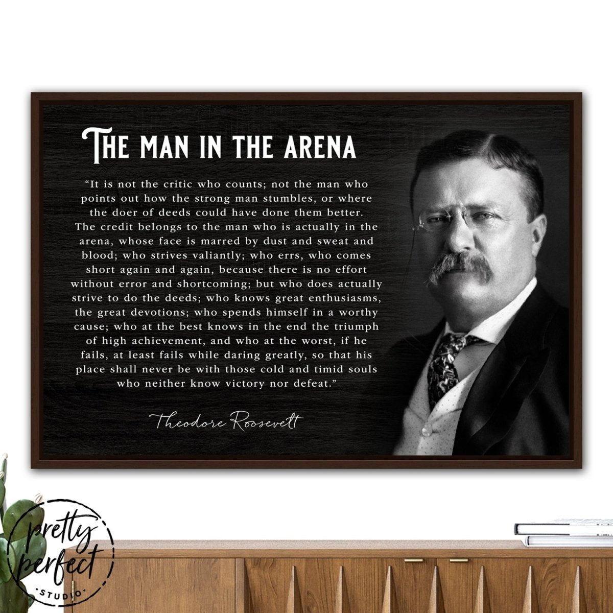 The Man In The Arena Canvas Wall Art Above Entryway Table - Pretty Perfect Studio