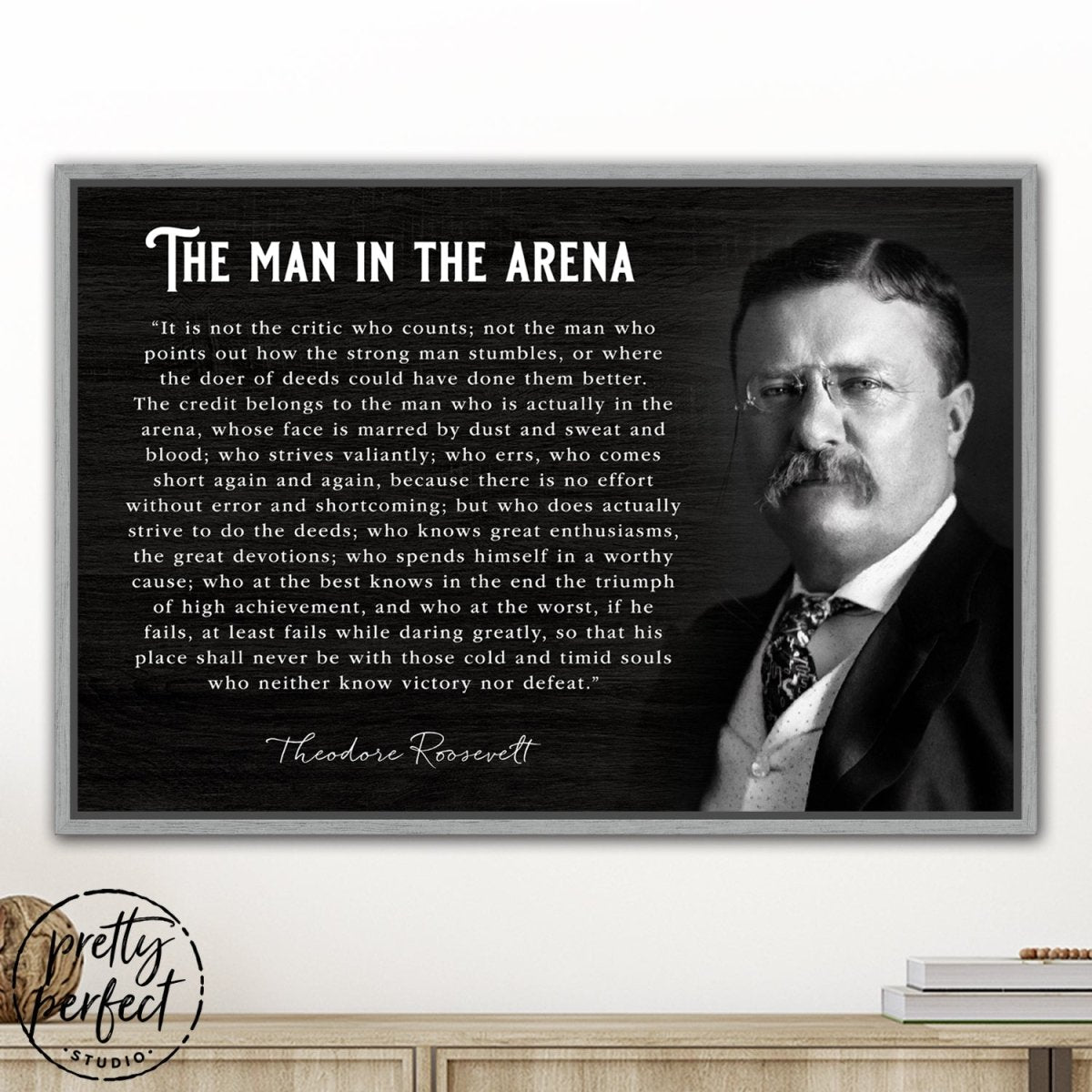 The Man In The Arena Canvas Wall Art Above Desk - Pretty Perfect Studio