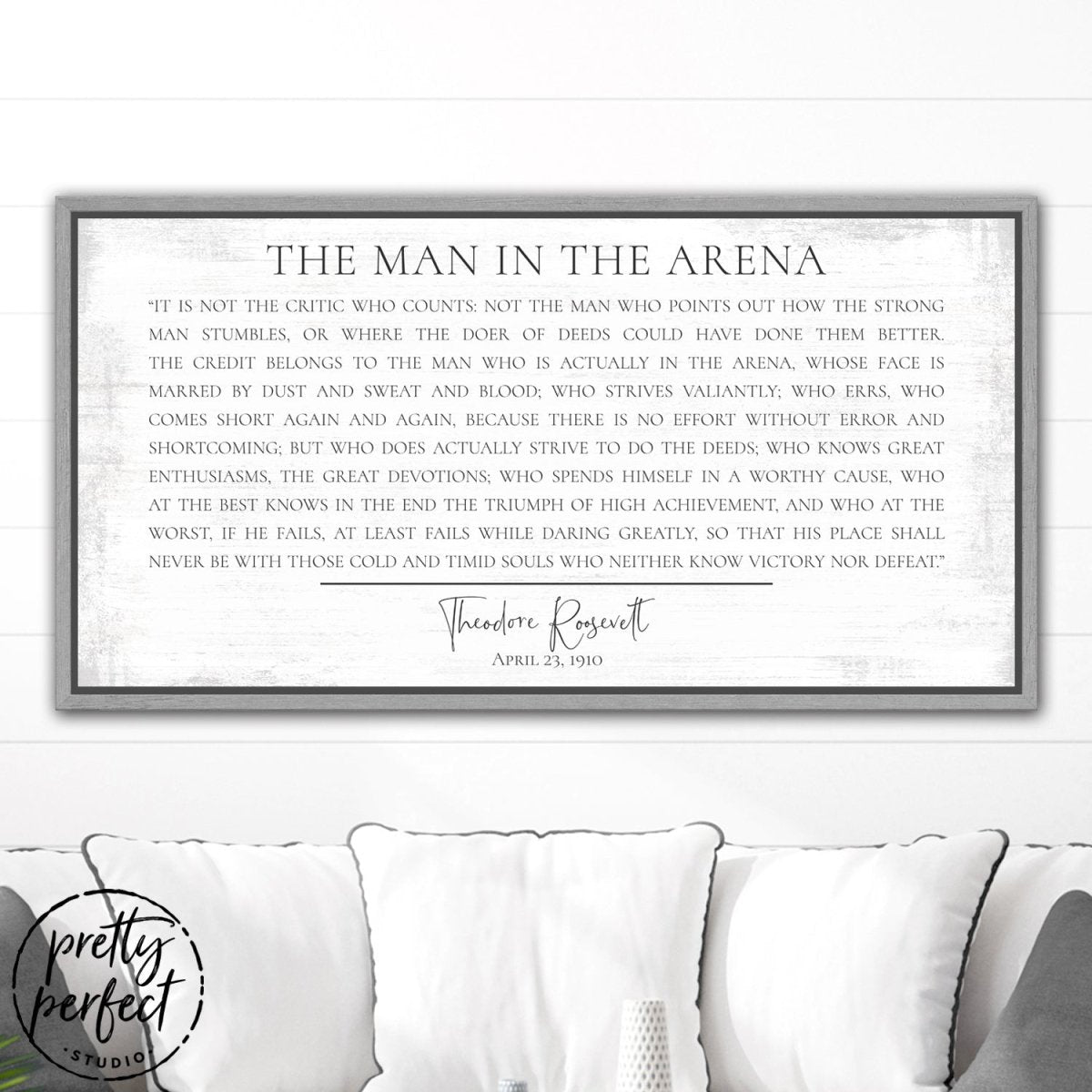 The Man In The Arena Sign in Living Room - Pretty Perfect Studio